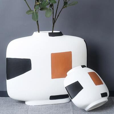 艺术几何色块陶瓷花瓶创意拼色手绘色彩插花器饰品瓷器工艺品摆件