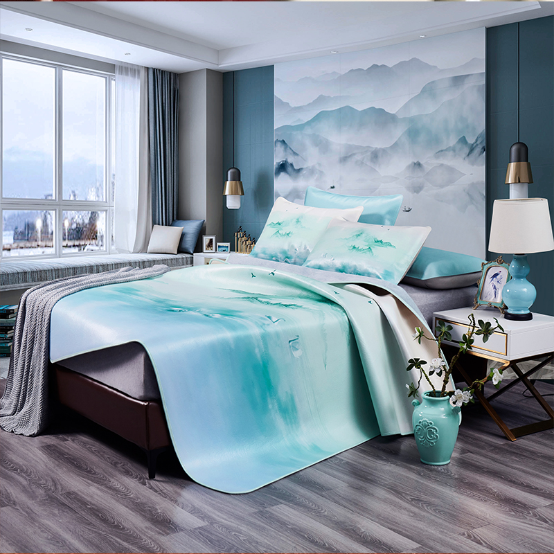 【超厚】头层牛皮凉席可折叠真皮彩绘席子1.5米1.8m床.上三件套软