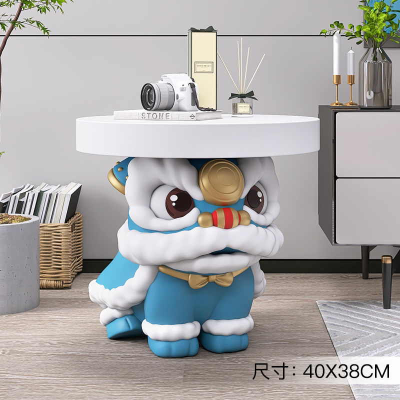 国潮醒狮茶几装饰摆饰客厅沙发边几家居饰品牀头T轻奢高档乔迁礼