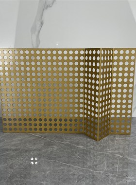 现代简约折叠桌面镂空q网片屏风金属托盘样板房售楼处软装饰品摆