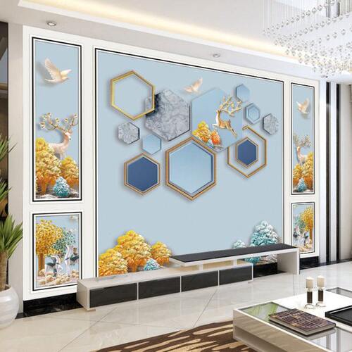自带边框北欧风格电视背景墙壁画8d立体凹凸客厅大气影视墙壁纸