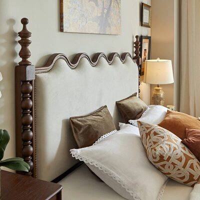 中床实木床涟漪橡红主卧各各沃古双人床1.8米软包床家具法式复古