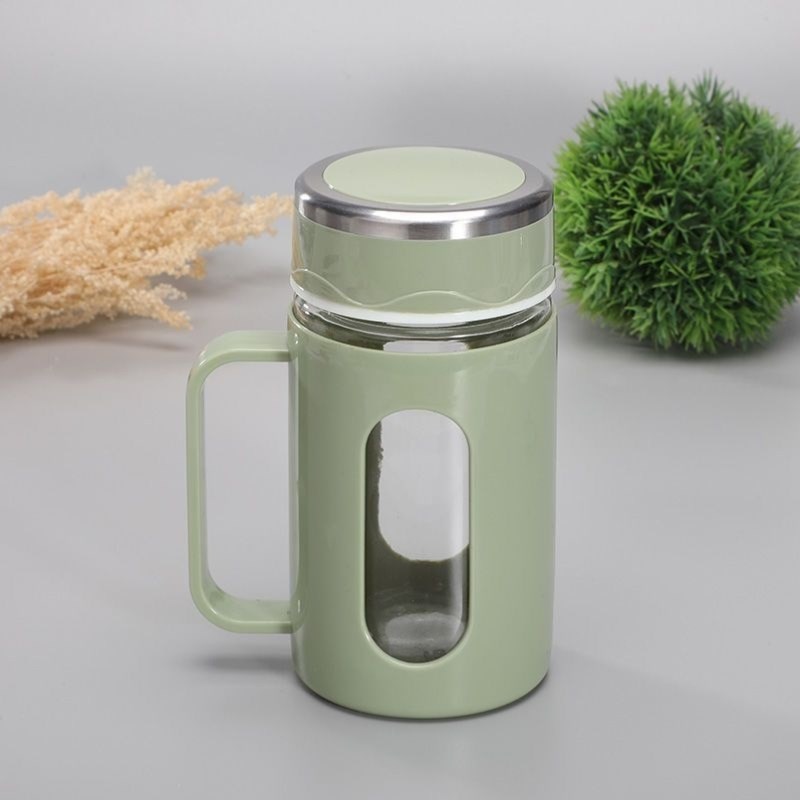 500ml办公杯双层手柄泡茶男女大容量水杯I子高硼硅耐热玻璃x10876