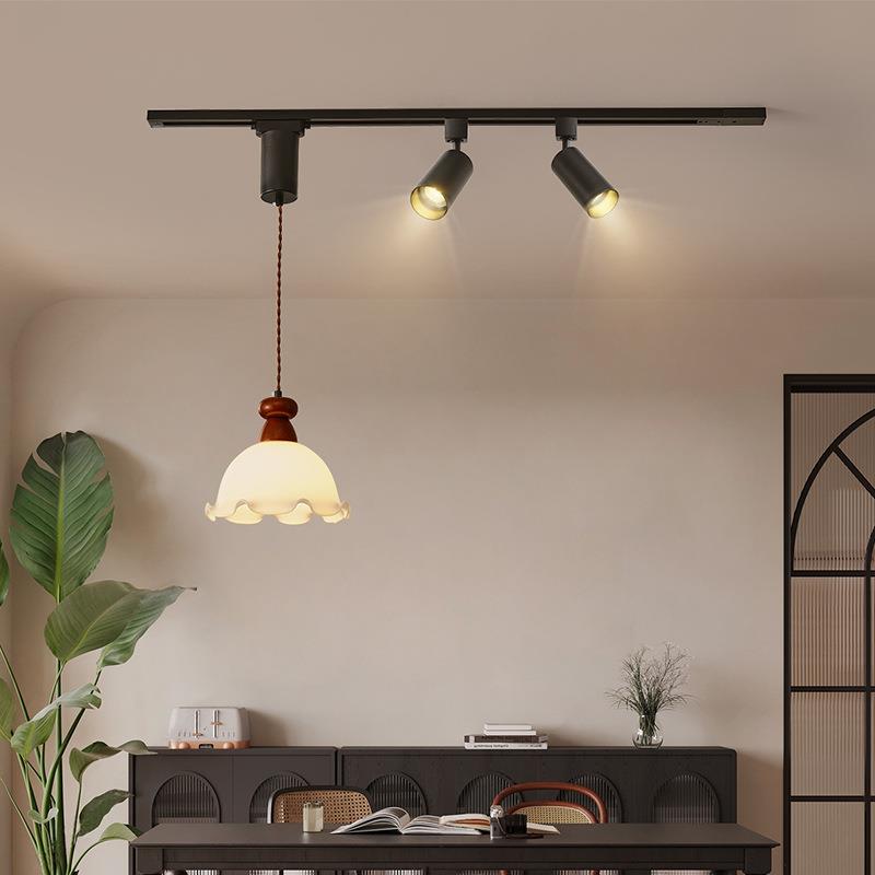 餐厅吊灯可移位轨道射灯简约中古长条餐桌吧台岛台餐厅灯中山灯具