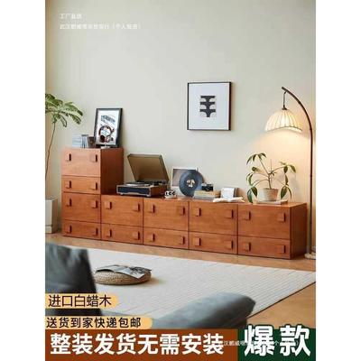 中古风电视柜客厅家用储物柜复古卡门柜斗柜组合模块实木边柜落地