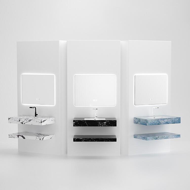 开放式岩板浴室柜组合陶瓷无缝一体洗手台盆柜切角洗脸洗漱台轻奢