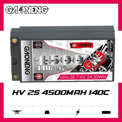 GNB高能4500mAh 2S 7.6V 140C 1/12漂移竞速大脚越野硬壳锂电池HV