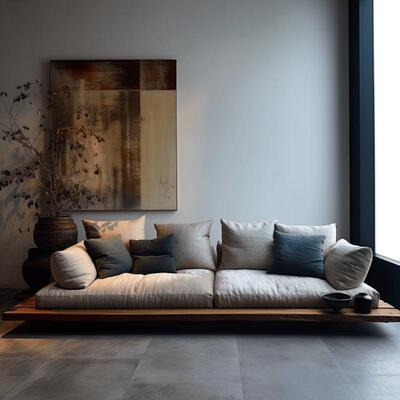 民宿酒店大堂接待休息区实木沙发诧寂风客厅家用布艺沙发家具