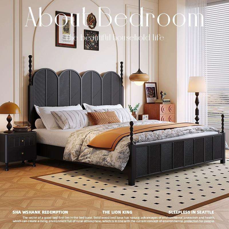 法式复古全实木床1.8米中古风雕花罗马柱双人床1.5米轻奢主卧大床