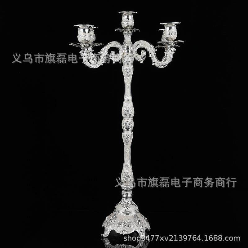 52cm合金三头五头加高金属蜡烛台婚庆结婚酒店KTV餐桌镀银欧式