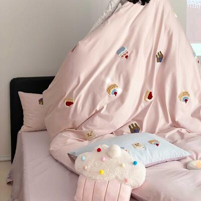 裸睡纯棉全棉轻奢高长绒棉四件套可爱小蛋糕毛巾绣被套纯棉儿童款