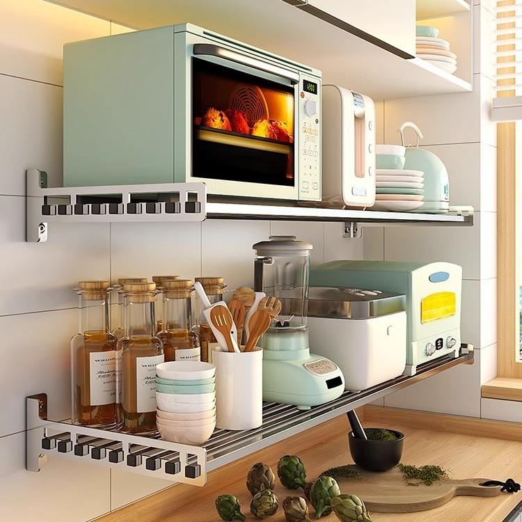 304不锈钢厨房微波炉置物架壁挂式锅架收纳电器杂物长度可按需求