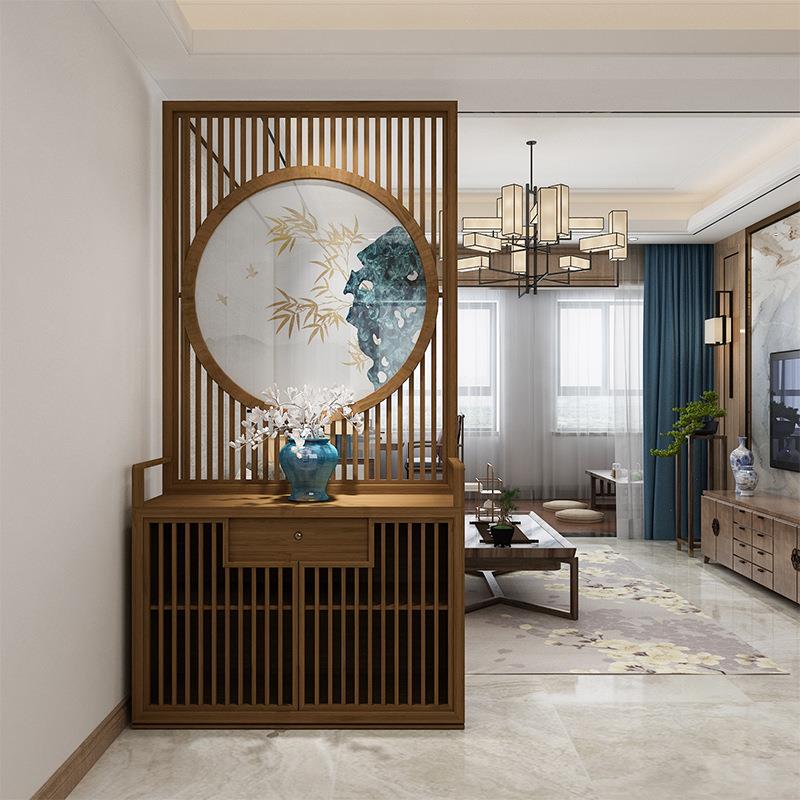 新中式简约现代实木隔断屏风入户餐厅客厅装饰实木屏风隔断玄关柜
