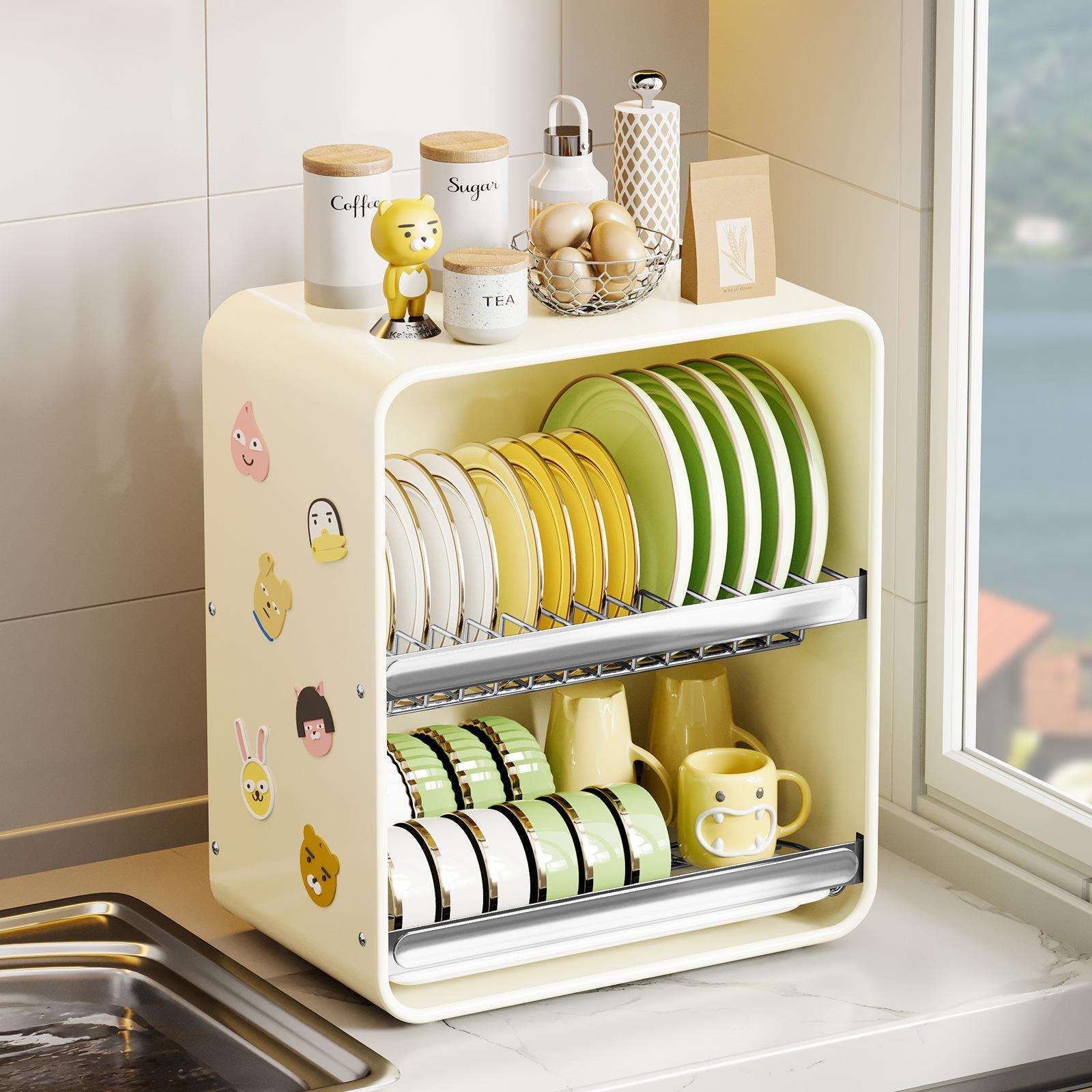 厨房沥水碗柜带盖餐具放碗碟置物架家用台面多功能装碗筷收纳箱盒