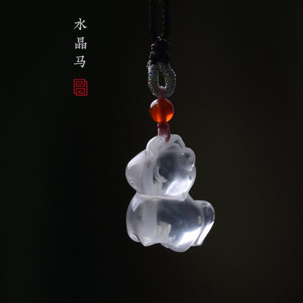 天然白水晶十二生肖马吊坠 风水能量石属虎狗三合 属羊六合饰品