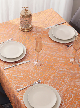 黄色熔岩纹高级感桌布q 西餐布艺长方形家用简约现代轻奢橘色