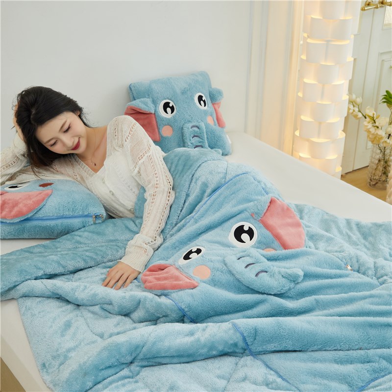 加厚兔绒多巴胺j怪兽毛绒抱枕被子两用折叠车上办公室沙发午休毯