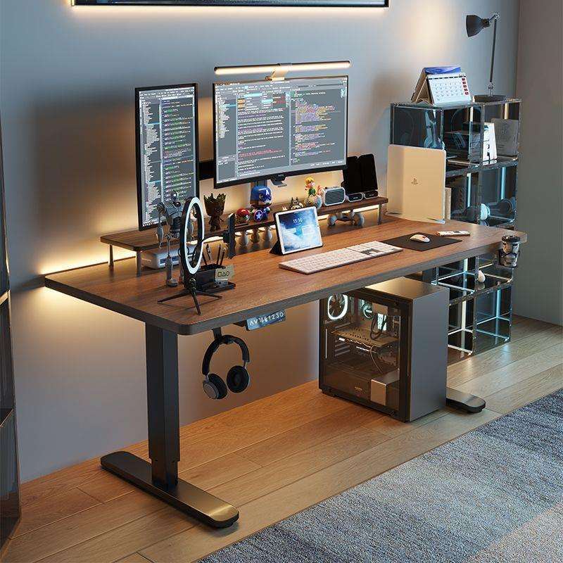 智能升降电脑桌电动桌腿办公工作台可升降桌子家用实木书桌电竞桌