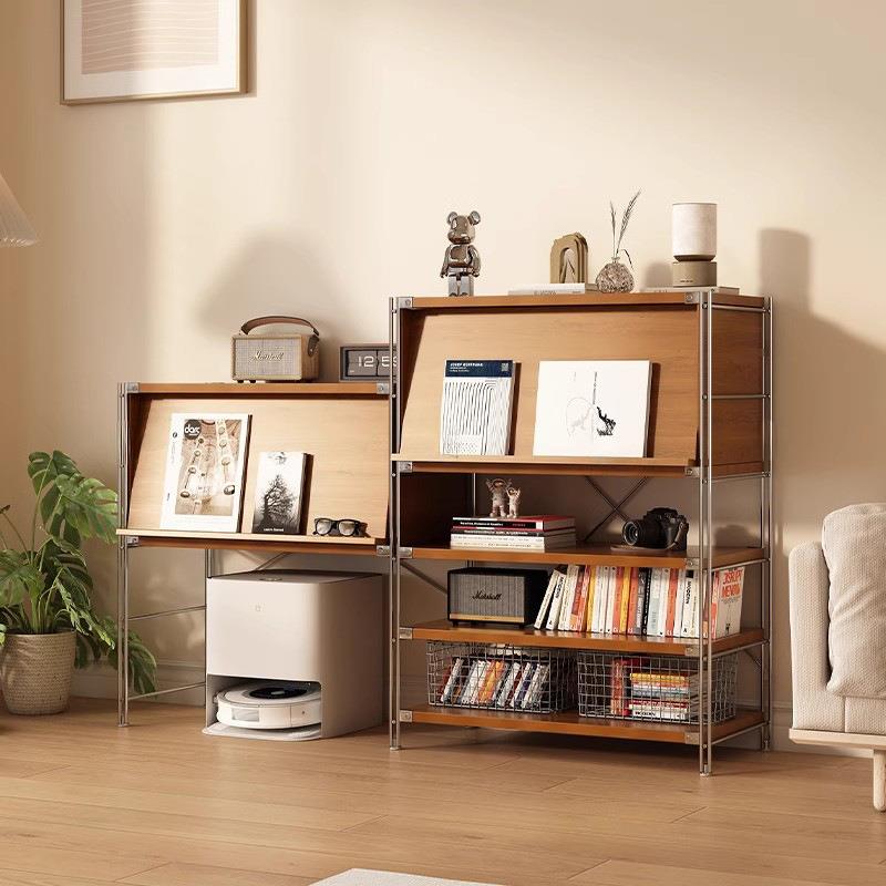 中古风餐边柜杂志柜胡桃木置物架落地多层沙发客厅扫地机器人架子