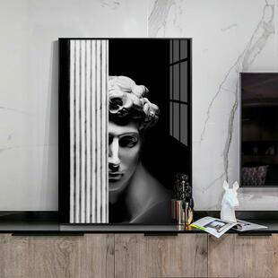 大卫凝望装饰画创意黑白雕塑人物北欧风格餐厅书房卧室挂画玄关画