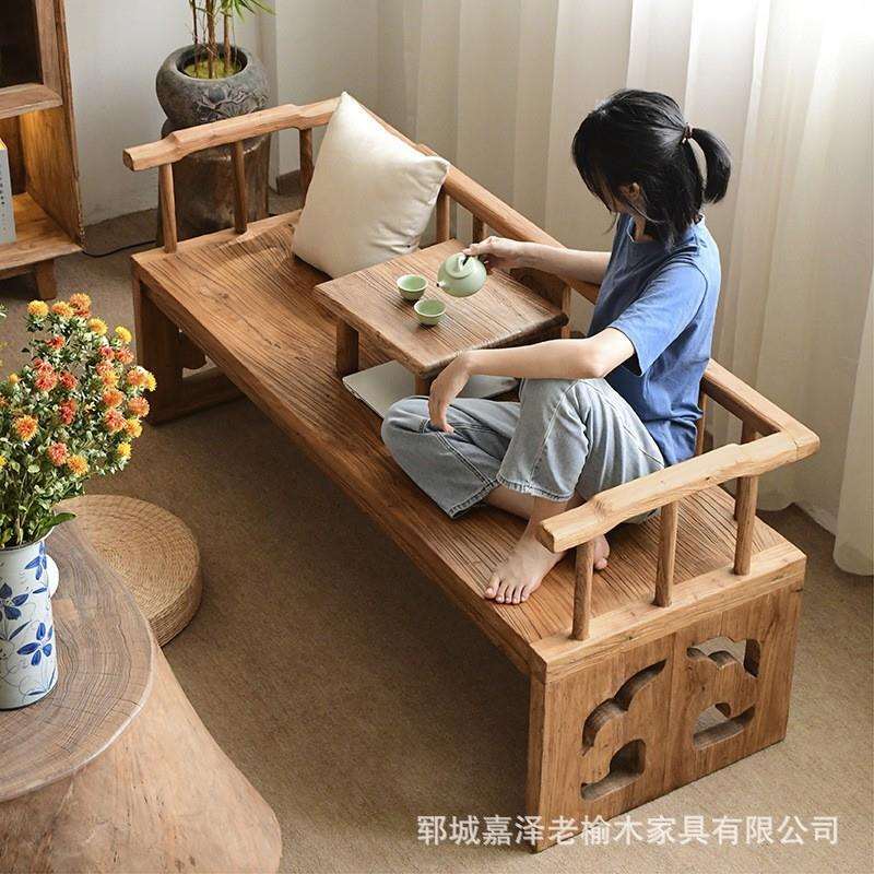 罗汉床老榆木门板长凉椅躺椅沙发床实木仿古风化禅意民宿家具家用