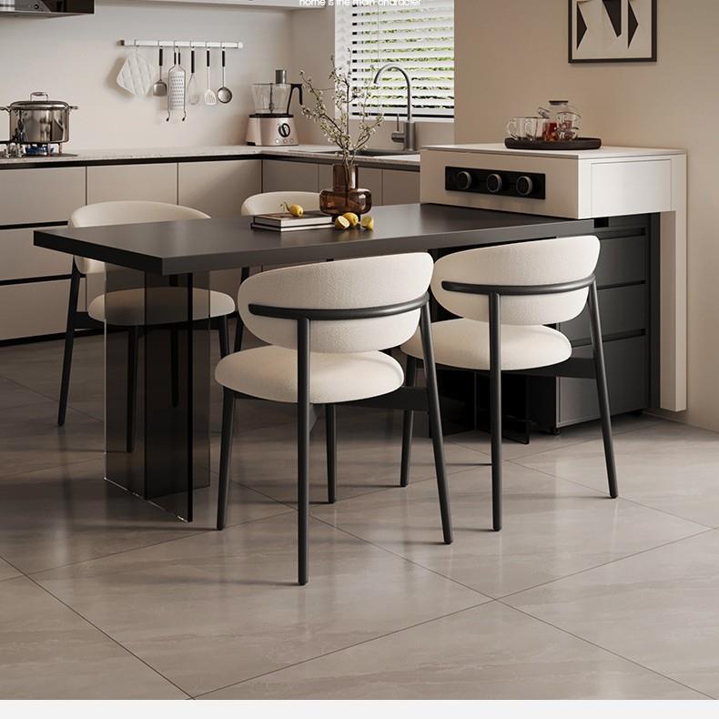 意式现代岛台餐桌一体家用高端厨房餐厅黑色岩板中岛台餐桌椅组合