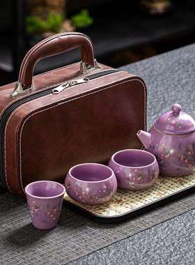 紫色瓷汝窑茶具套装2025新款泡茶专用家用小型茶台一整套轻奢高档