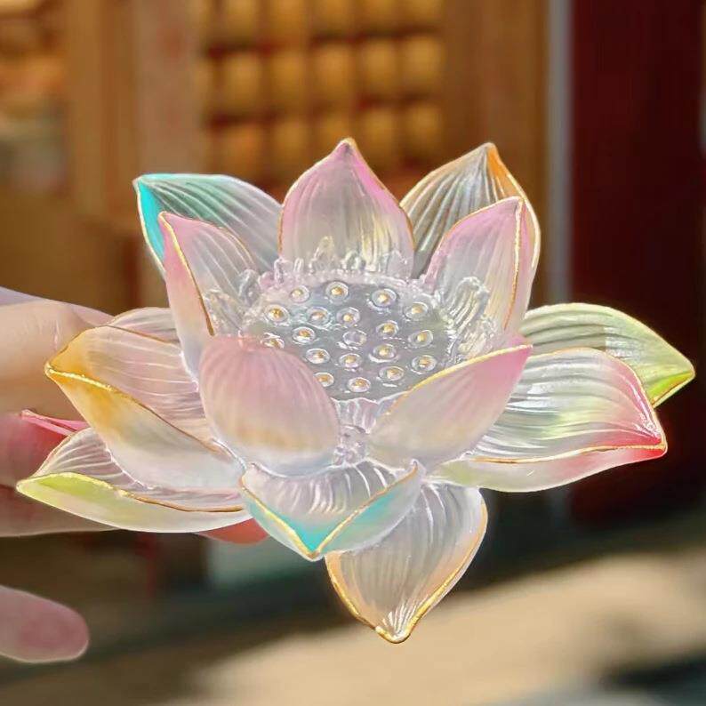 东魅好运七色莲花古法琉璃七彩渐变桌面摆件线香插茶室摆件饰品