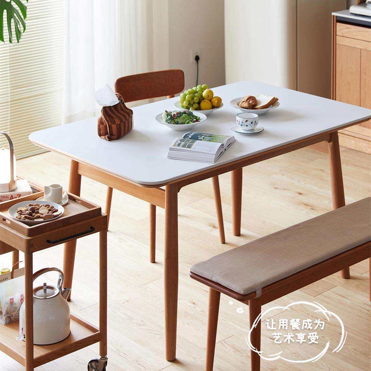浩益佳家具北欧实木岩板餐桌日式家用现代樱桃木小户型露台餐桌