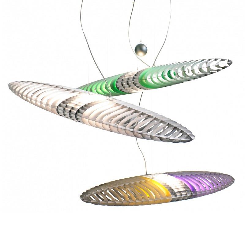 意大利vintage太空船双镜面不锈钢彩色艺术吊灯复古经典长条led灯