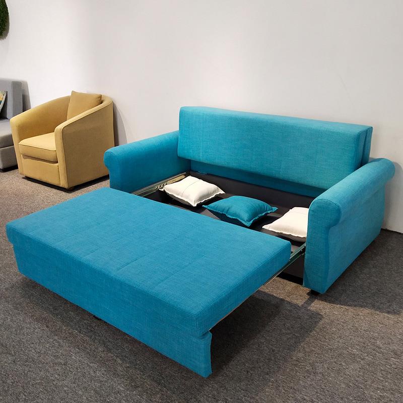 北欧布艺沙发小户型客厅休闲三人位两用可折叠储物拆洗蓝色沙发床