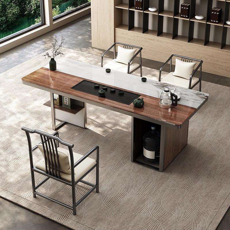 新中式轻奢岩板茶桌椅组合2025新款现代简约办公室家用客厅泡茶台