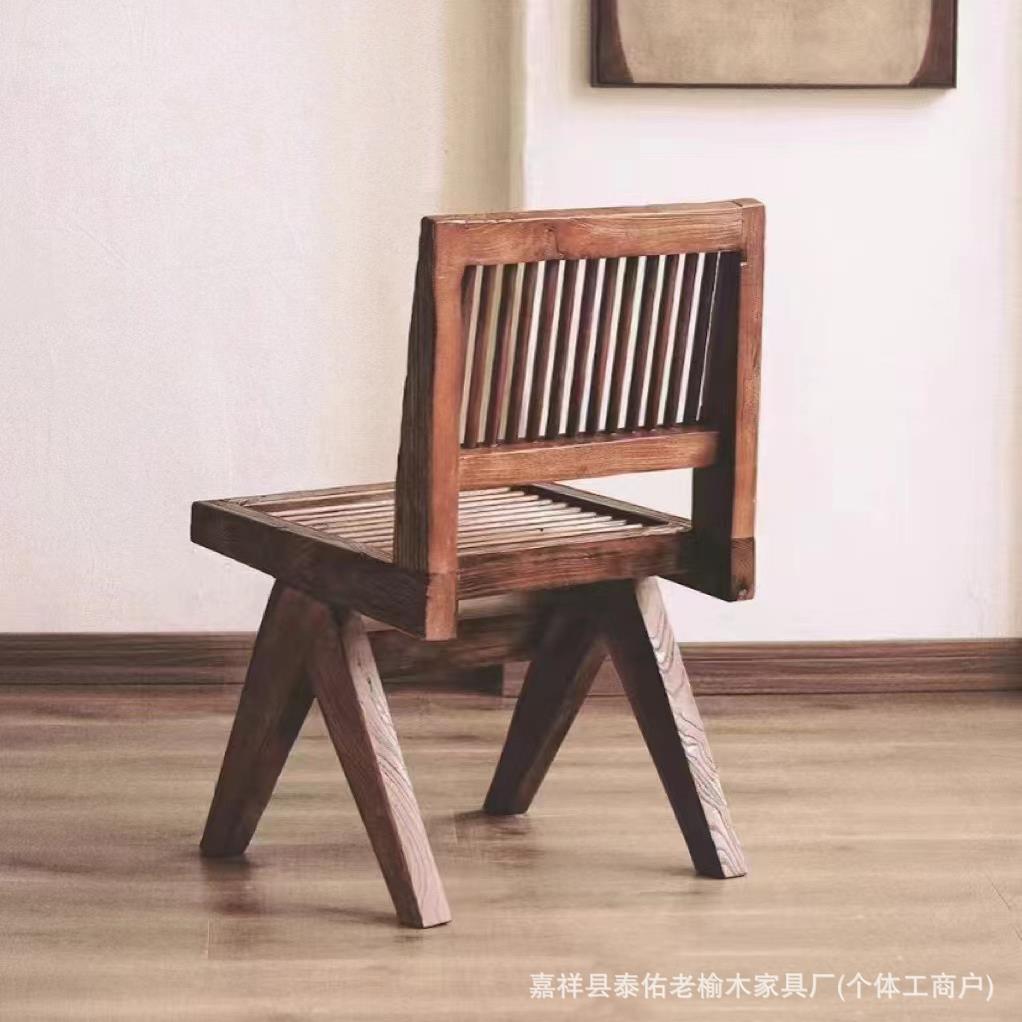 老榆木单人餐椅中式实木餐椅坐凳咖啡馆餐椅休闲茶室喝茶椅靠背椅