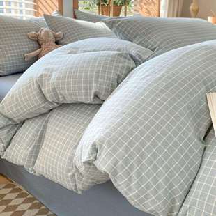 简约风全棉水洗棉被套单件纯棉180x200cm学生宿舍床单被罩三件套