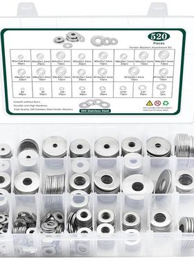 跨境520pcs/盒装公英制304不锈钢大外径平垫圈五金螺丝螺栓圆垫片