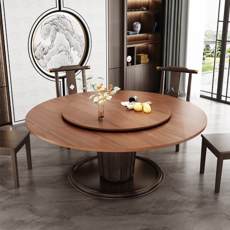 四折可折叠圆桌面板加转盘家用20C人大桌子实木饭餐桌10人单独台