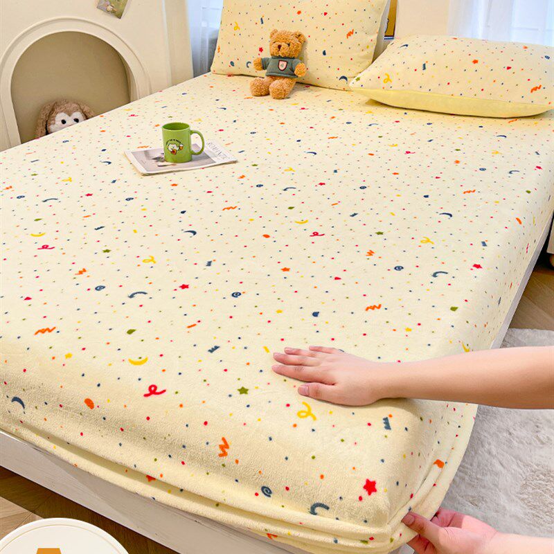 牛奶绒床笠单f件加厚加绒床罩床垫套家用单人珊瑚绒床垫防尘保护