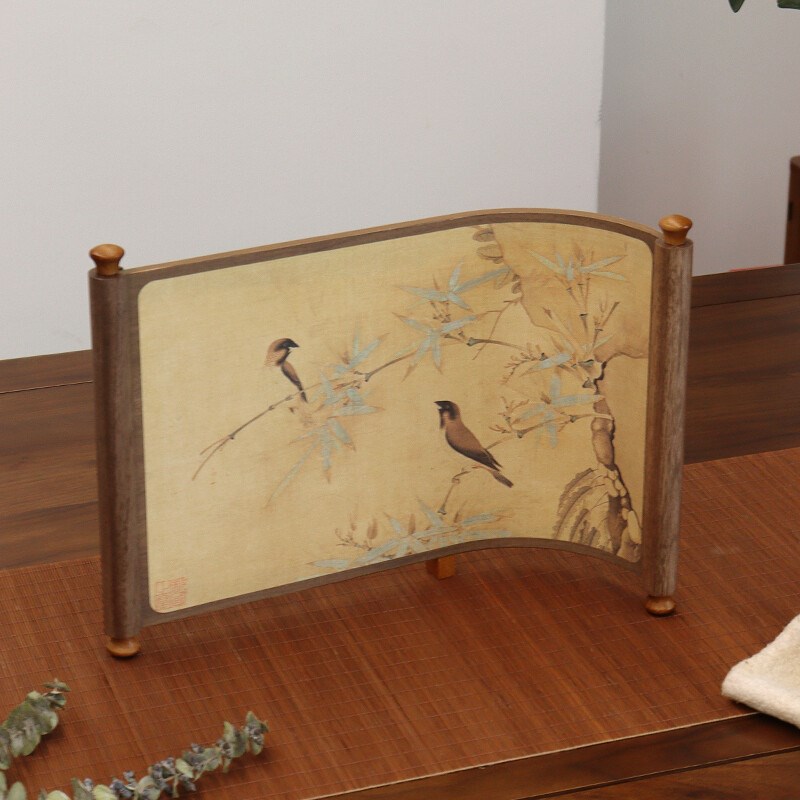 宋式桌面摆件《东方诗意》新中式曲F面屏风摆件茶室玄关桌面屏风