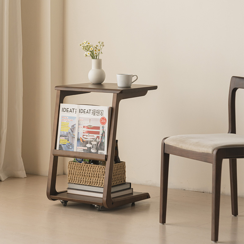 实木边几小茶几床边桌子沙u发藤编小户型方茶桌日式角几C型樱桃木