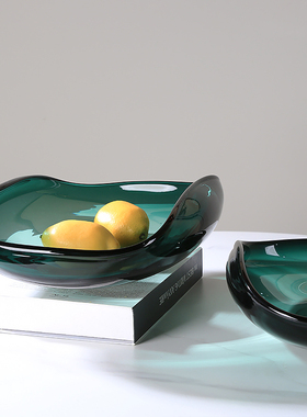 加厚琉璃轻奢果盘k墨绿色收纳盘客厅样板间售楼处茶几现代简约摆