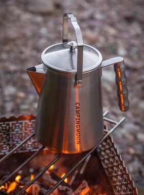 SW露营不锈钢-型大号柯曼6成一体开水壶奶奶壶手提火篝烧水壶茶壶