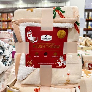 山姆MM圣诞猫狗抗静电绒毯假z日双层雾丝绒毯毛毯休闲毯冬天保暖