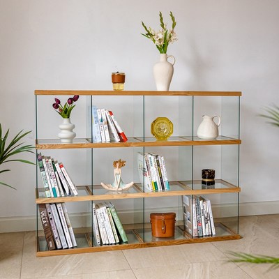 自由组合玻璃置物架实木透明现代简约风展示柜玄S关陈列博古架格