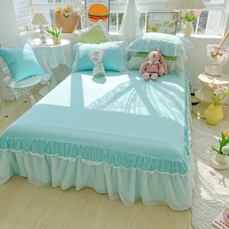 春夏雪纺木耳边床裙单件韩式少女心床罩双人学生宿W舍单人防尘垫