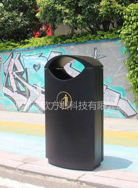 户外街道高档烤漆喷塑不锈钢垃圾桶黑色烤漆金属果皮箱单筒