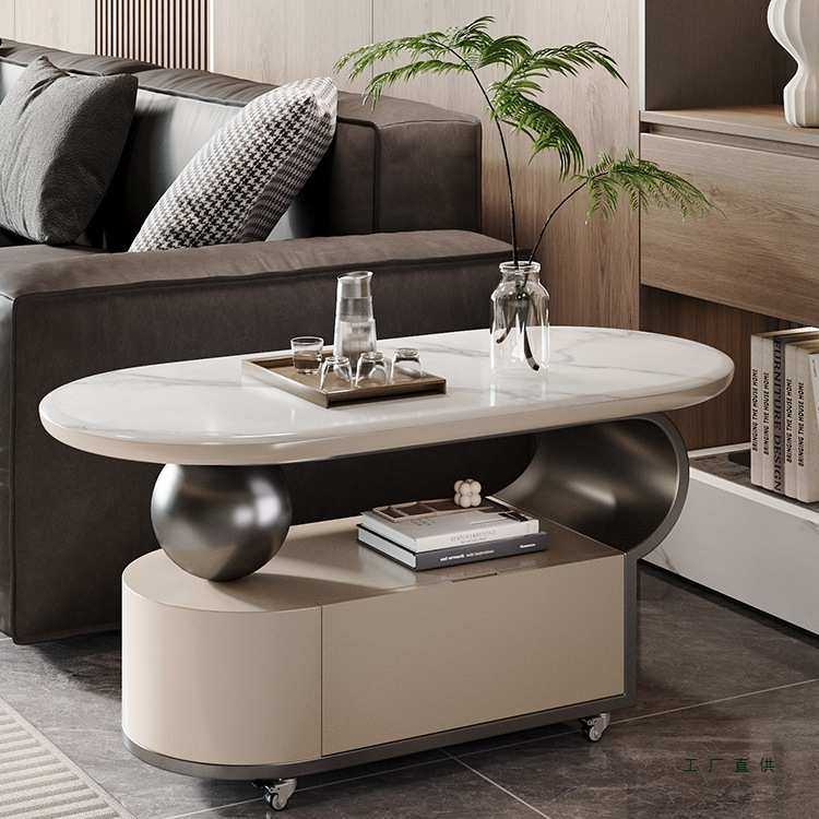 岩板微晶石可移动茶几小户型家用轻奢感客厅2025新款沙发边几