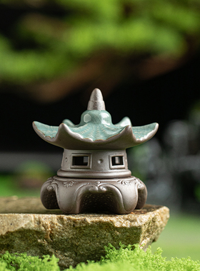 中式禅意陶瓷古建筑亭子水陆鱼缸园艺花盆假山微景观造景设计配件