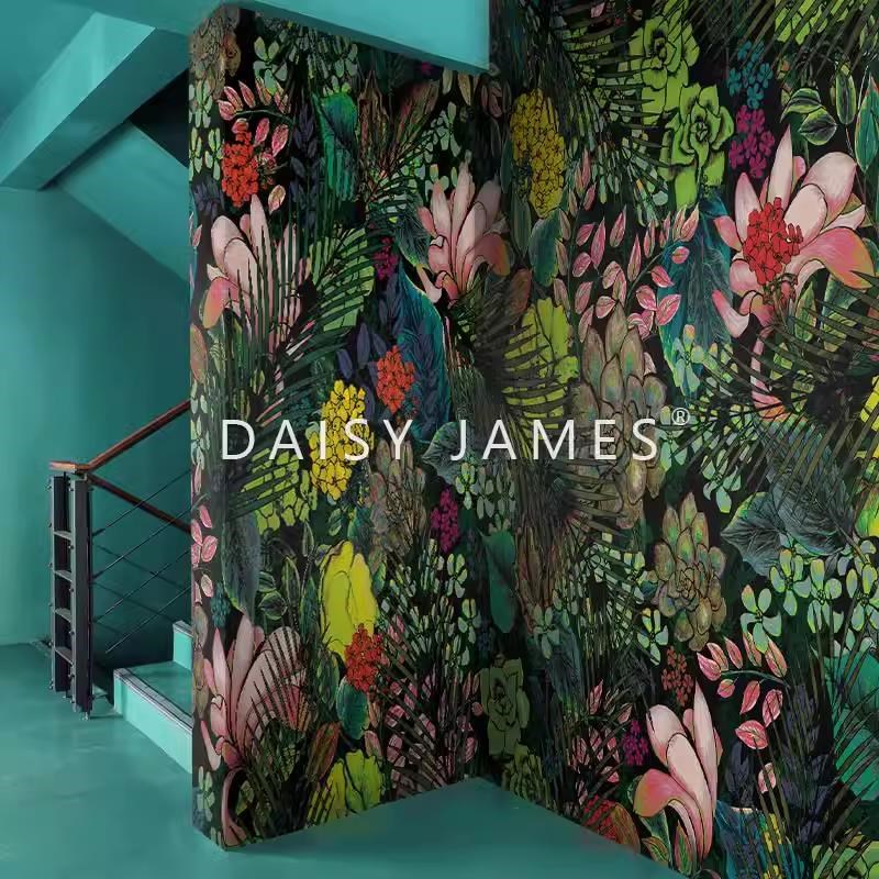 复古花束客厅电视背景墙壁纸卧室民宿墙布植物法式美式服装店壁画