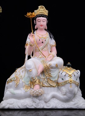 汉白玉文殊普贤菩萨佛像文殊菩萨普贤菩萨供奉帝一客厅装饰摆件
