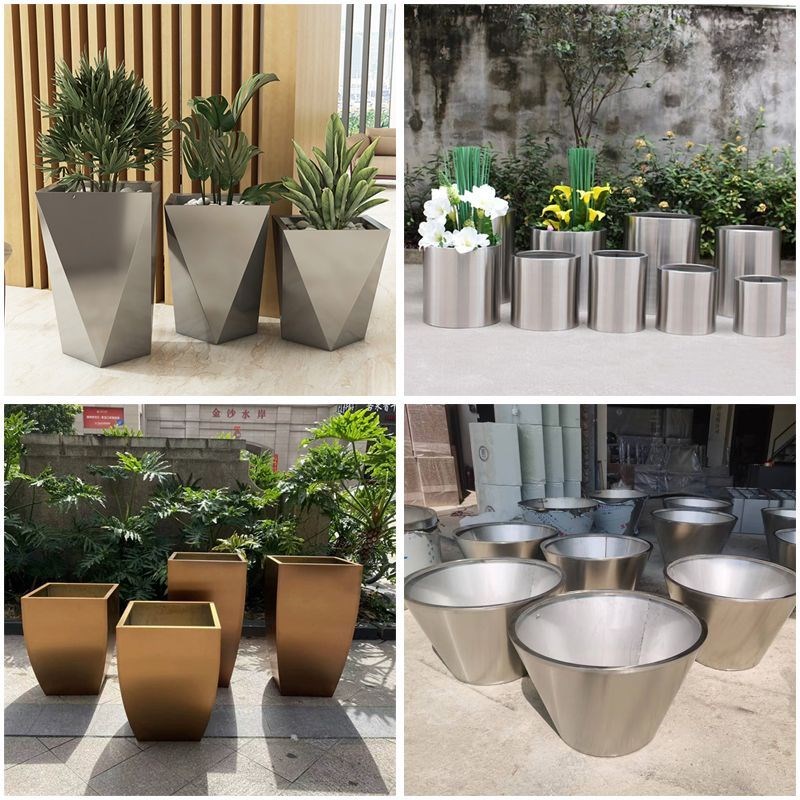 大型种植盆户外不锈钢花箱异形花钵大型可移动花槽铁艺花架室外盆